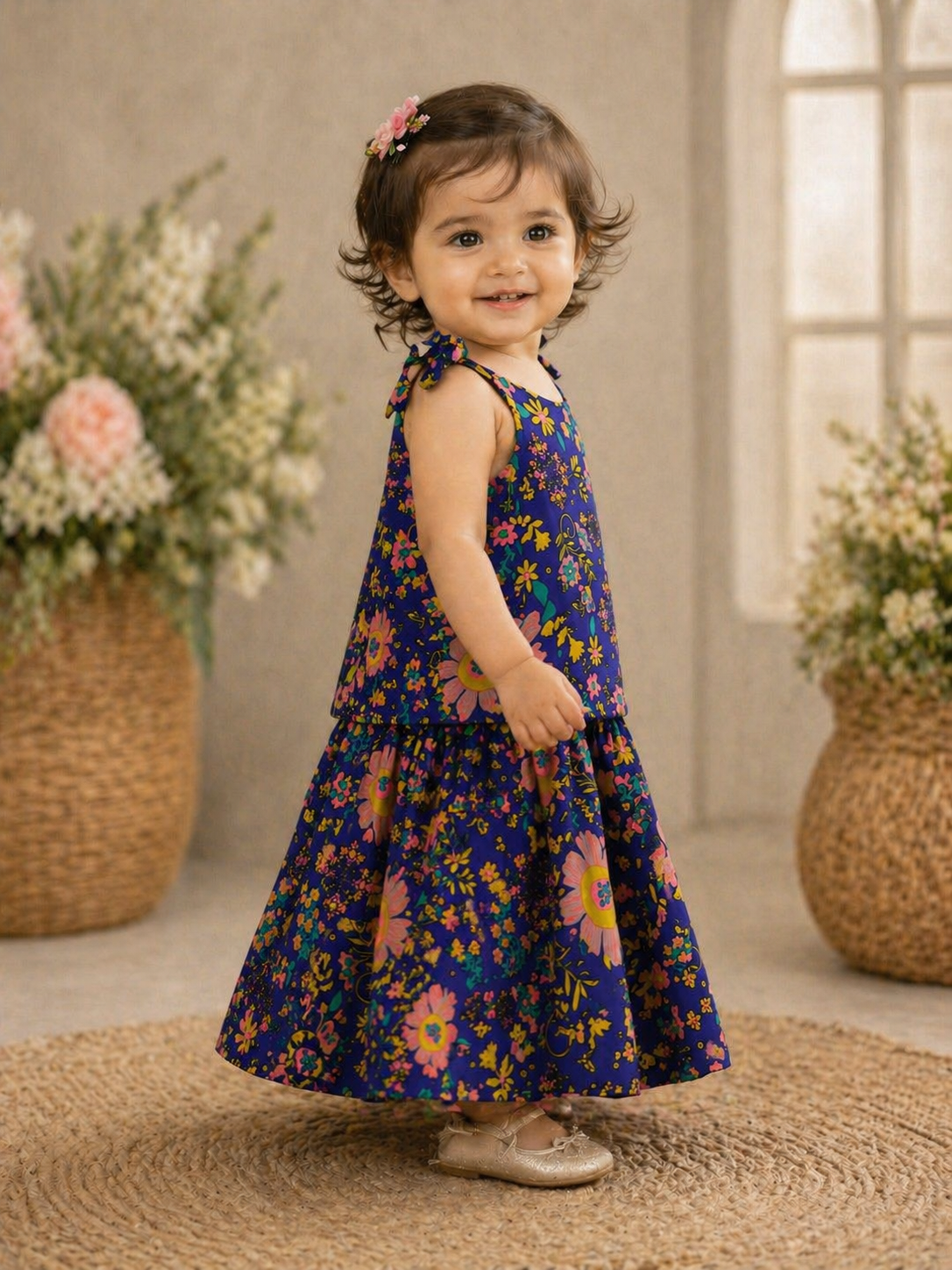 Floral Print Sleeveless Girls Dress