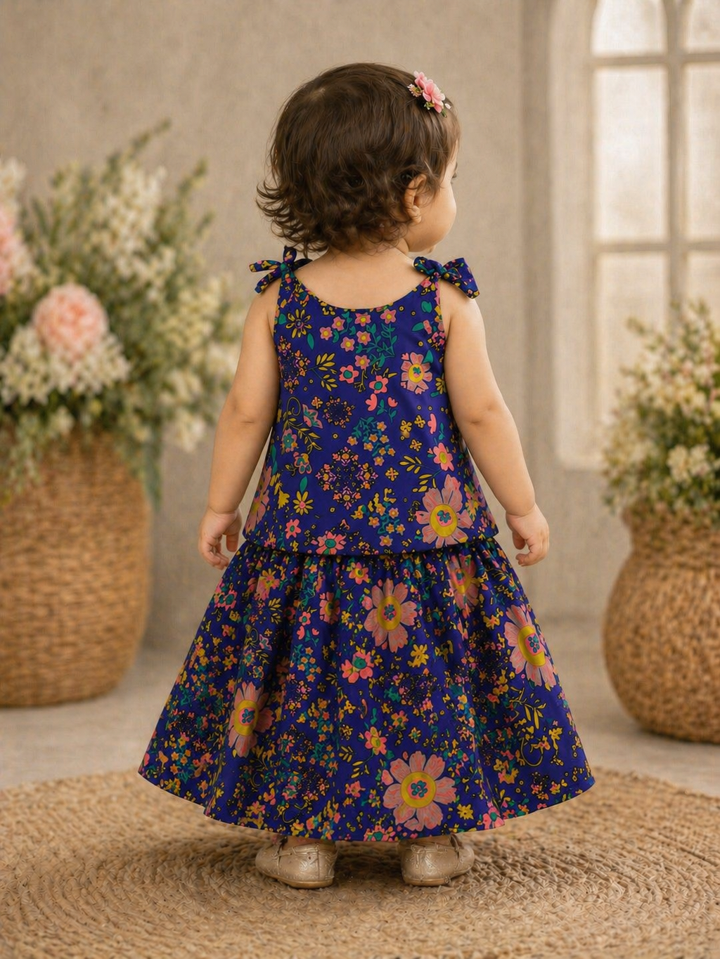 Floral Print Sleeveless Girls Dress