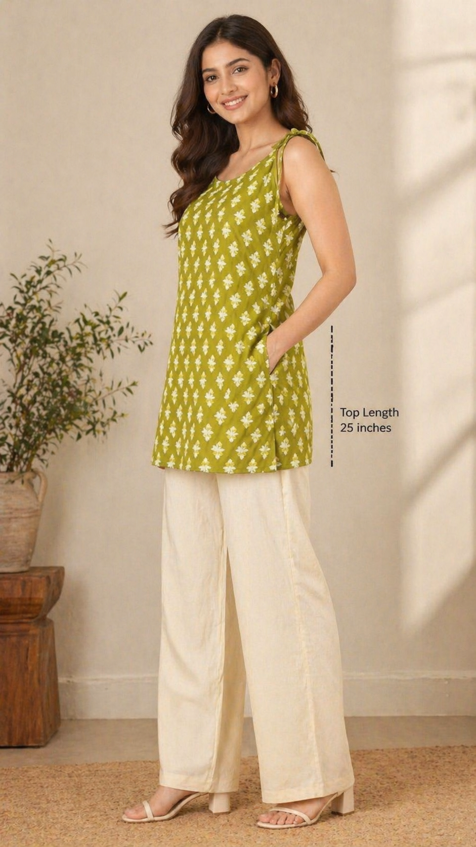 Floral Print Sleeveless Straight Kurti Set