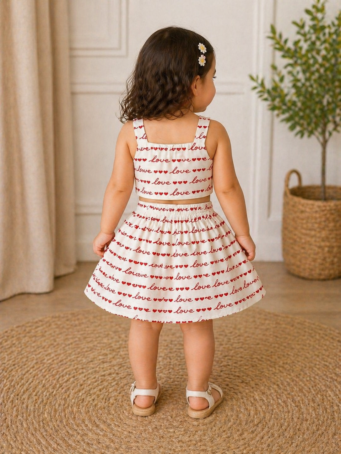 Love Print Girls Top & Skirt Set