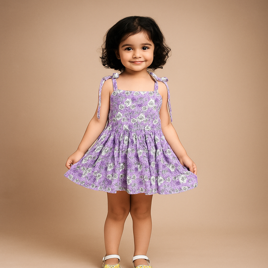 🌸 Lavender Daisy Tie-Up Shoulder Dress 🌸