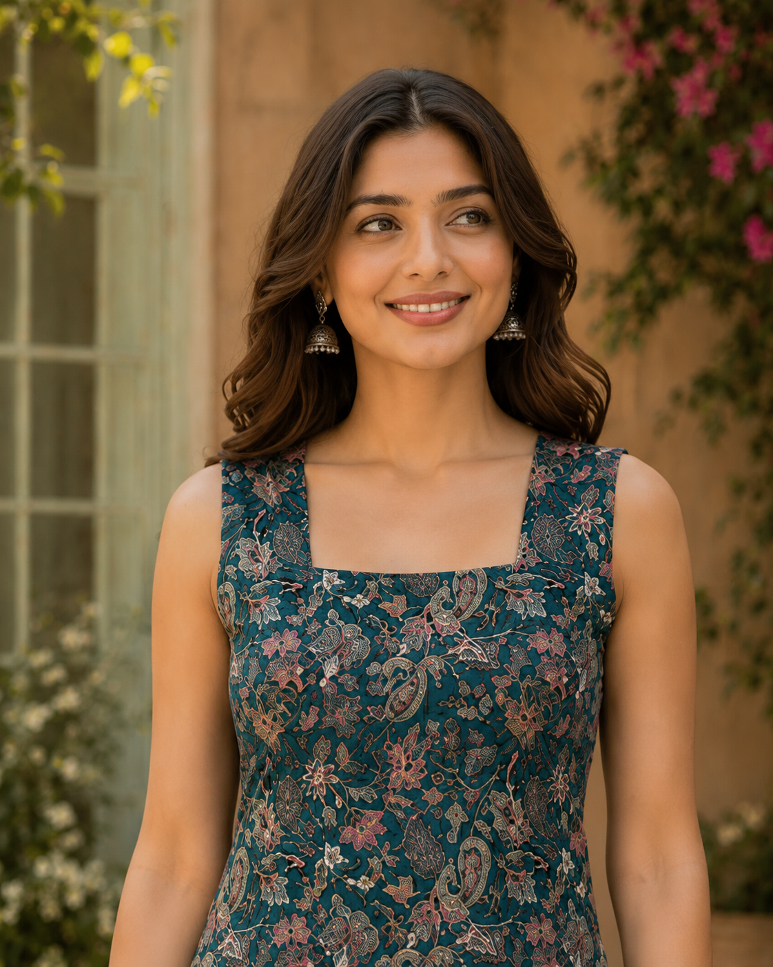 Floral Print Sleeveless Peplum Kurti