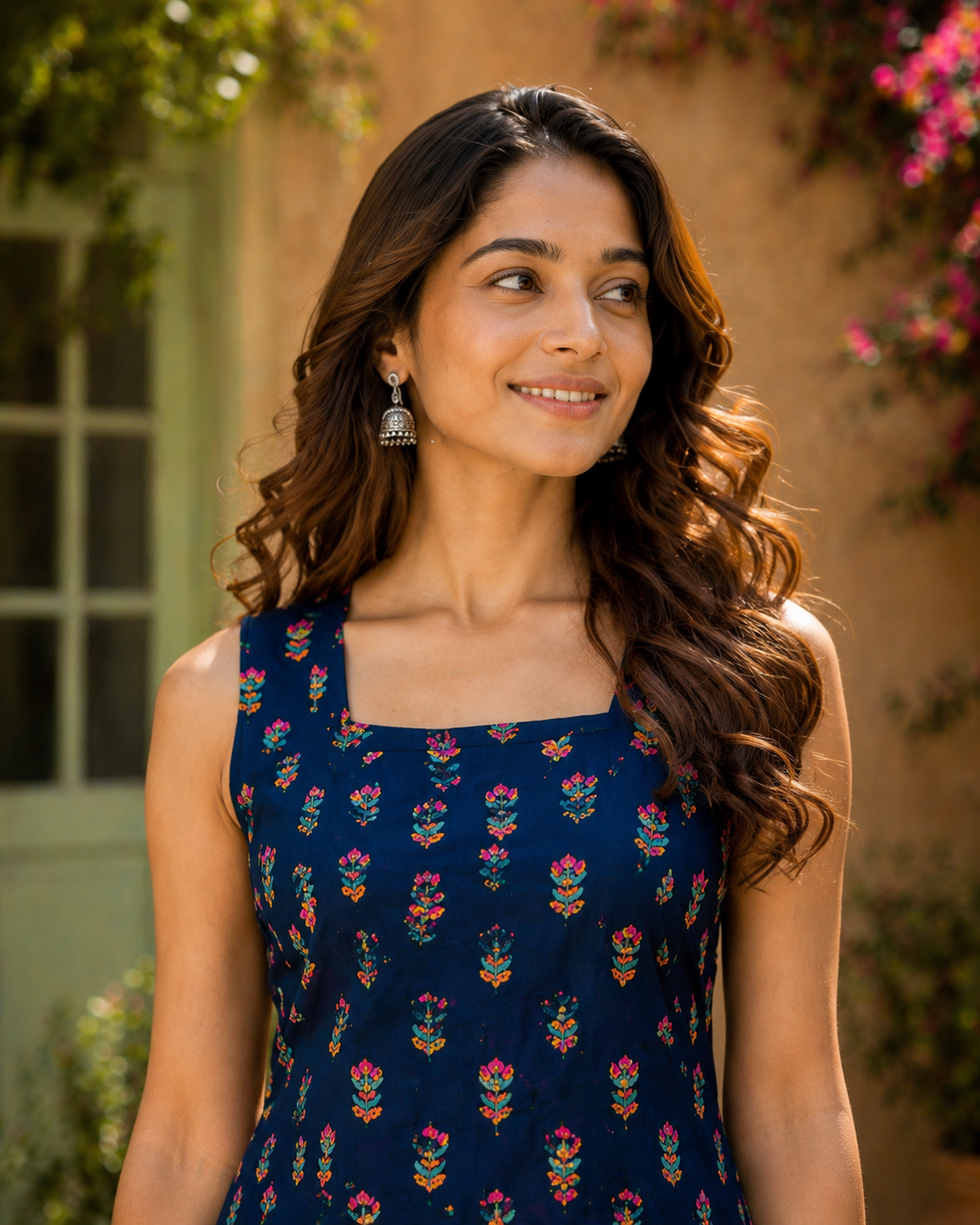 Floral Print Sleeveless Short Kurti