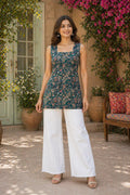 Floral Print Sleeveless Peplum Kurti