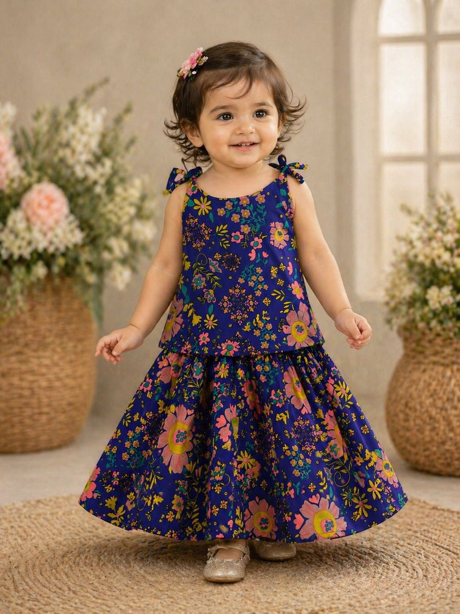 Floral Print Sleeveless Girls Dress