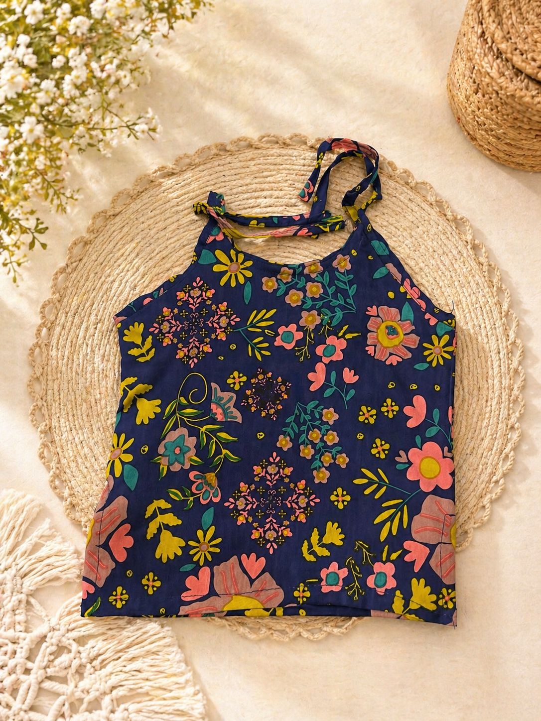 Floral Print Sleeveless Girls Dress