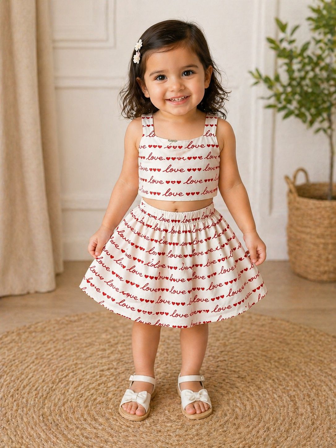 Love Print Girls Top & Skirt Set