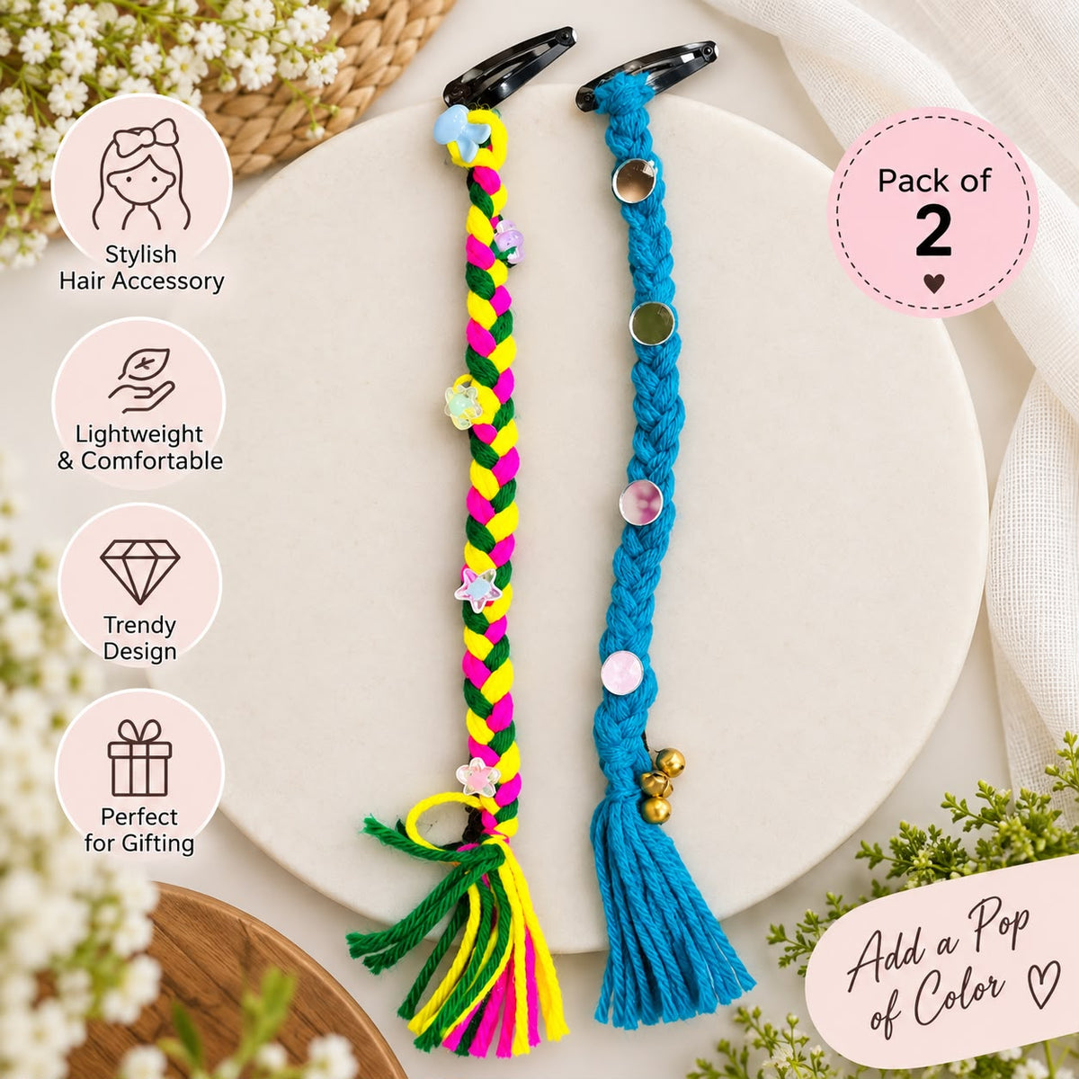 Handmade Braided Tassel Hair Clip – Pack of 2