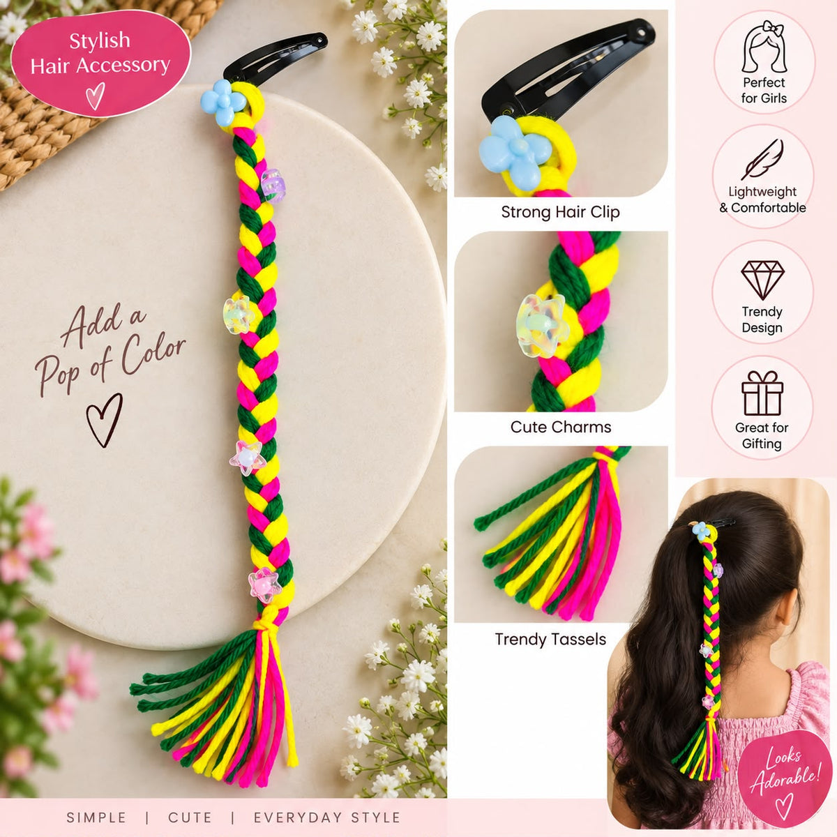 Handmade Braided Tassel Hair Clip – Pack of 2