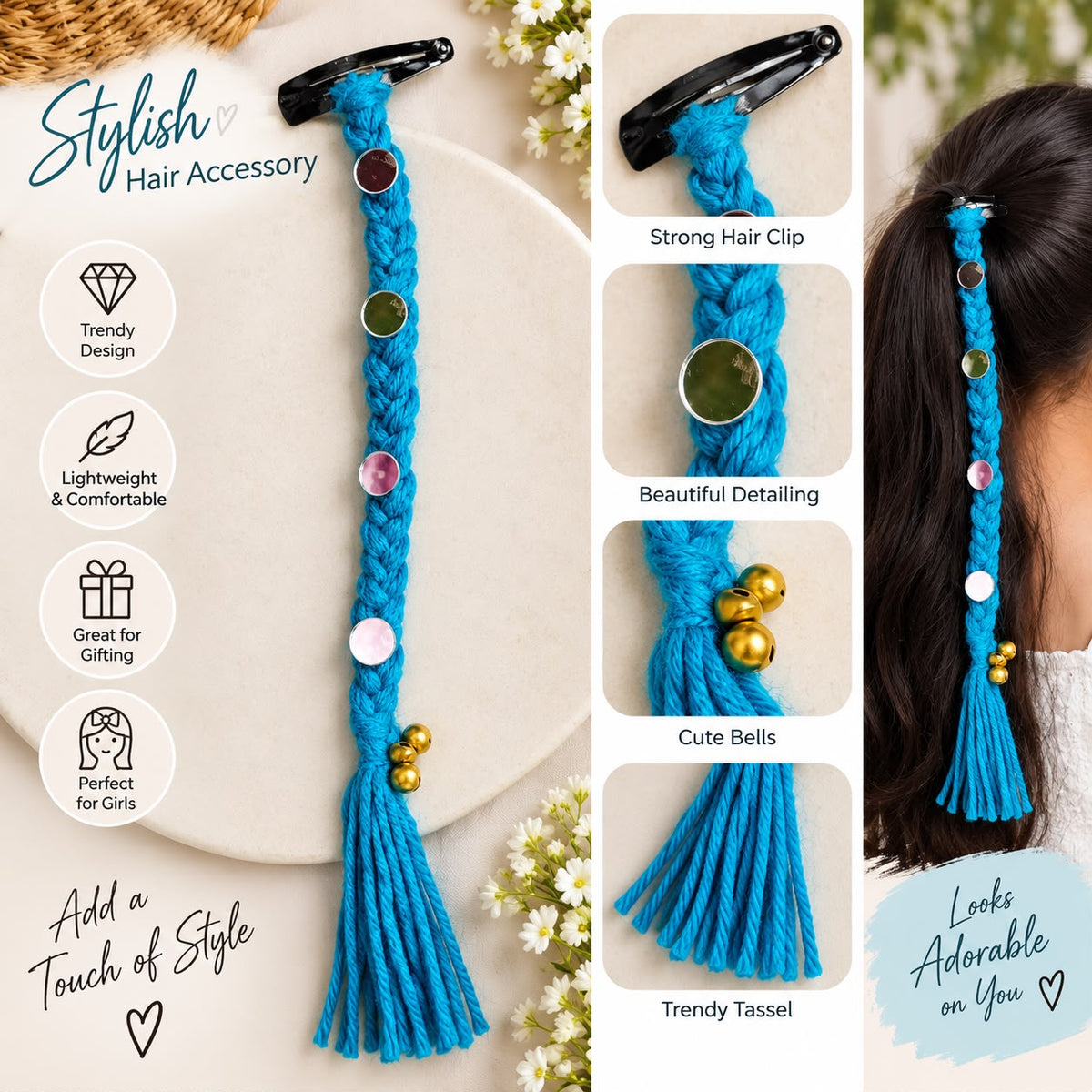 Handmade Braided Tassel Hair Clip – Pack of 2