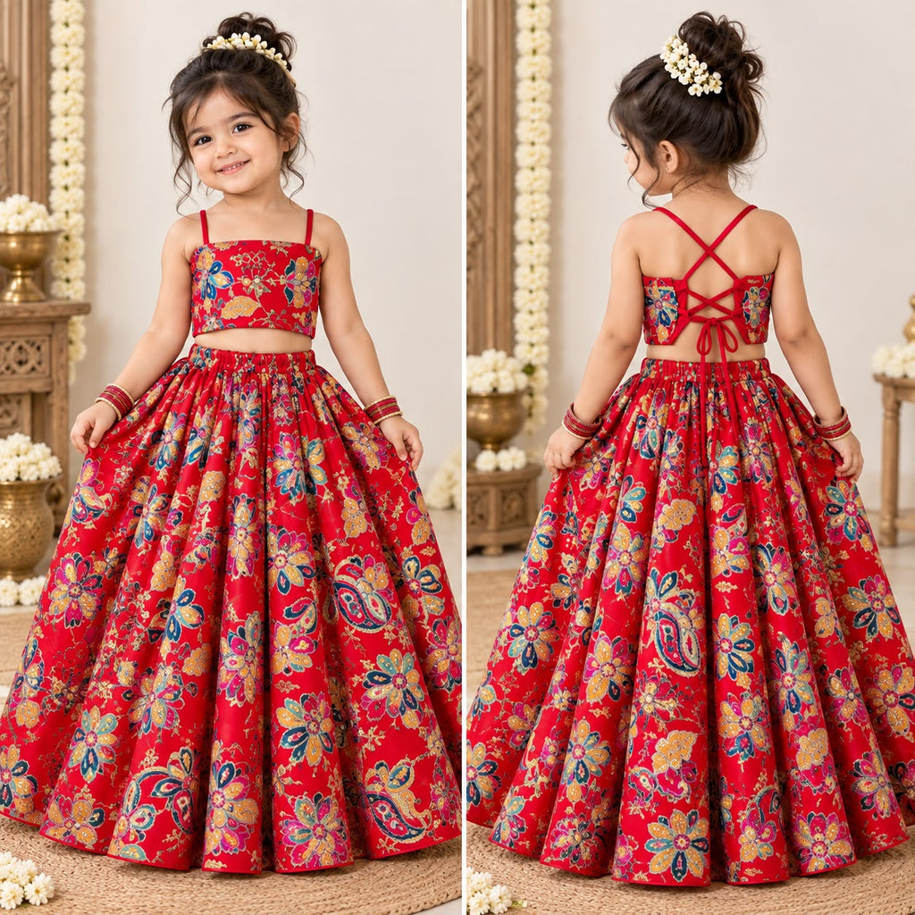 Little Trends Floral Printed Girls Lehenga Choli Set