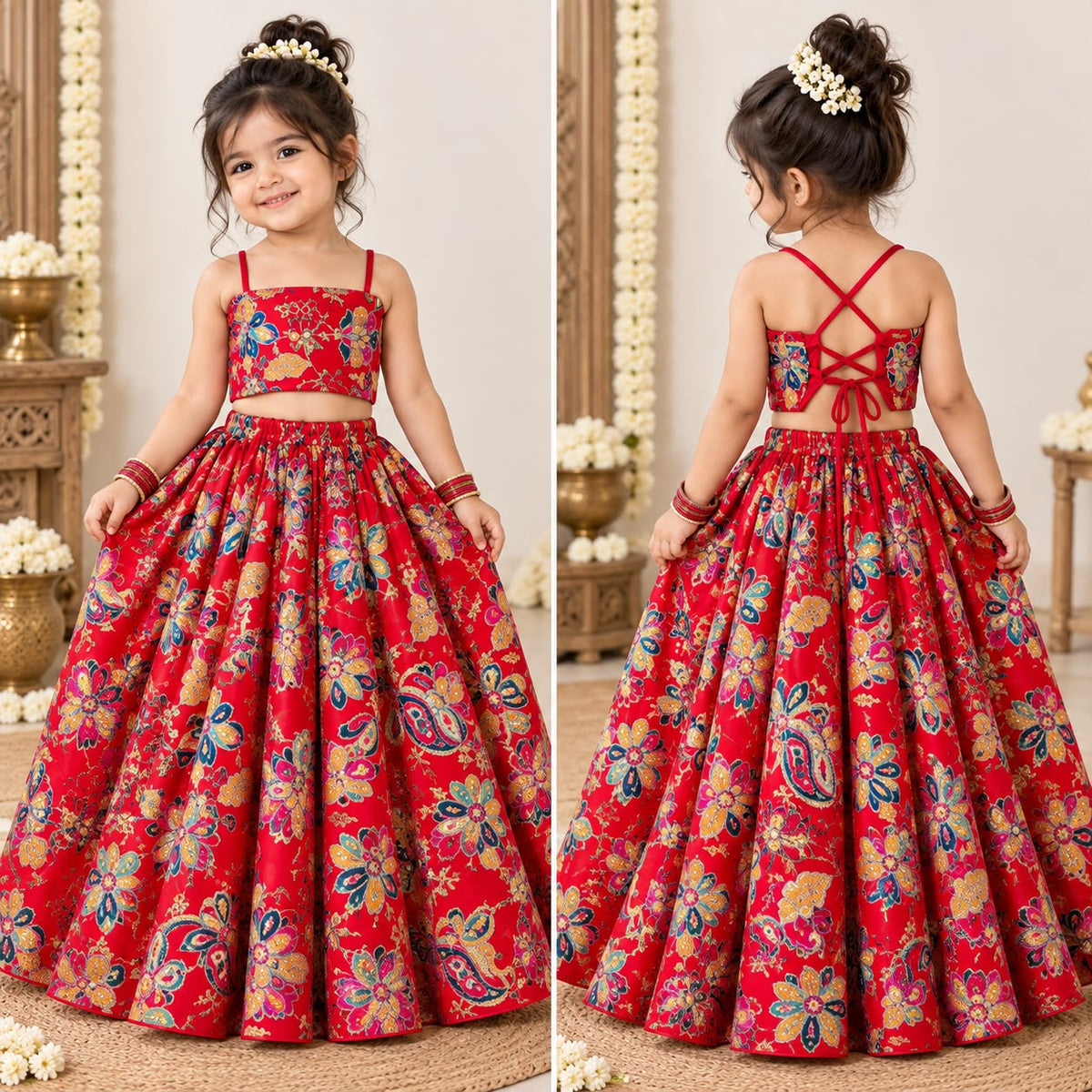 Little Trends Floral Printed Girls Lehenga Choli Set