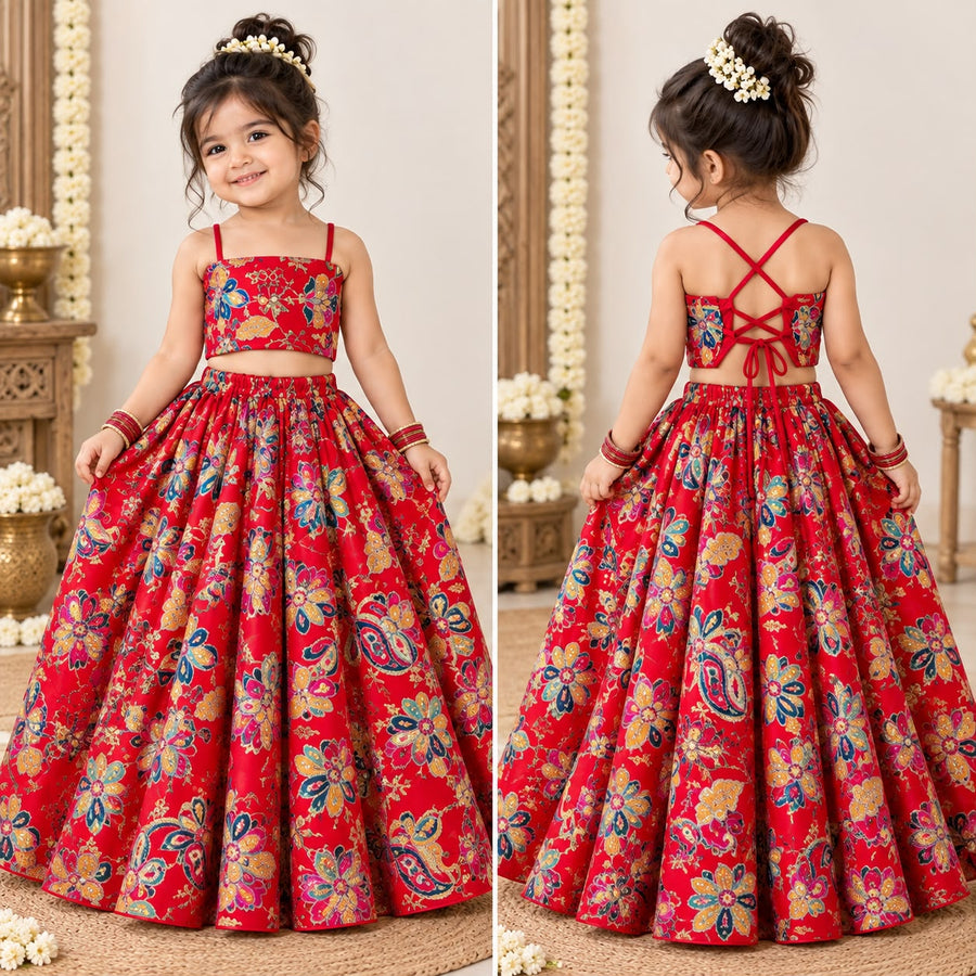 Little Trends Floral Printed Girls Lehenga Choli Set